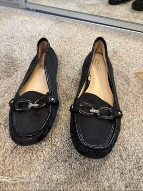 Coach Perri Black Signature C patent accents jacquard Loafers 9 1/2